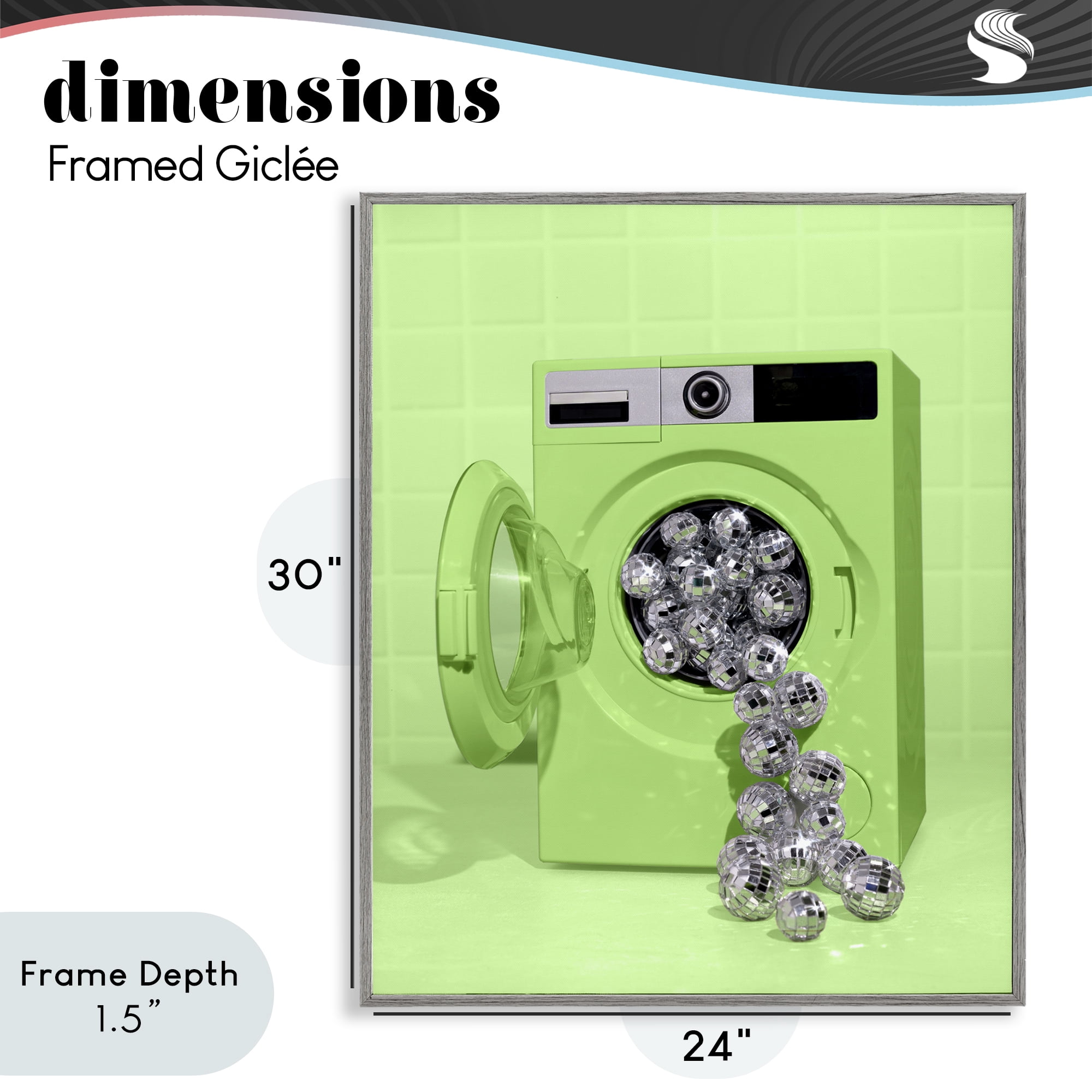 Stupell Industries Disco Laundry Machine over Lime Gray Framed Giclee Art, design by LISH Creative