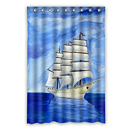GreenDecor General Offshore Sailing Charming Landscape Watercolor Waterproof Shower Curtain Set with Hooks Bathroom Accessories Size 48x72