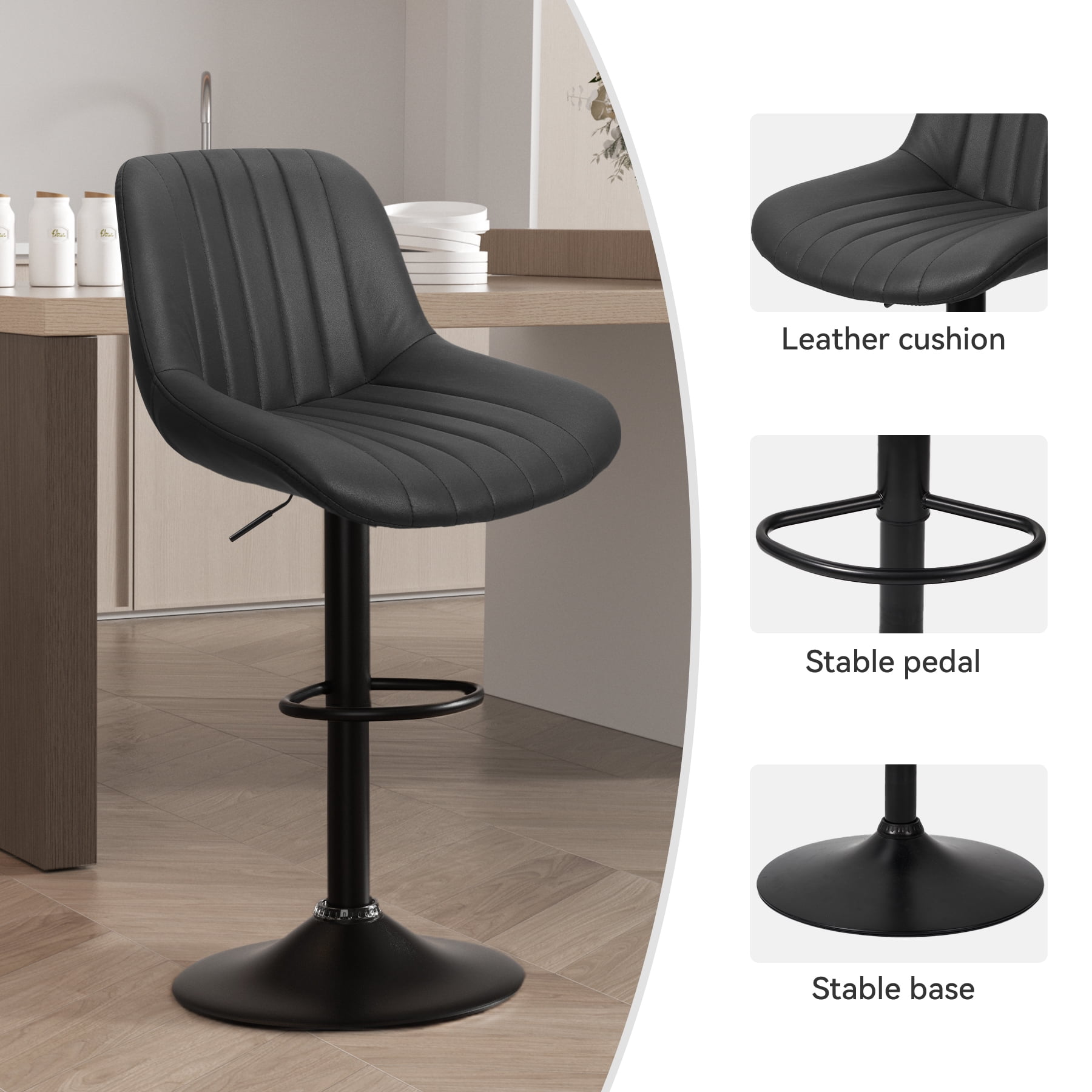 Hawsaiy Adjustable Bar Stools Set of 2, Swivel Counter Height Bar Chairs with Back, Modern Technical Fabric Barstools for Kitchen Island & Home, Black