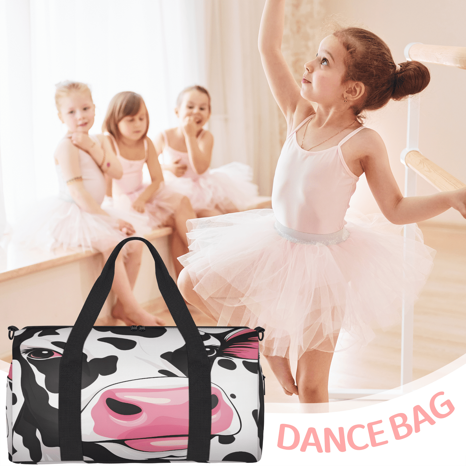 Herdesigns Cow Travel Duffle Bag Sports Yoga Weekender Overnight Carry on Workout Bags Lightweight Waterproof Gym Tote Bag for Women Funny