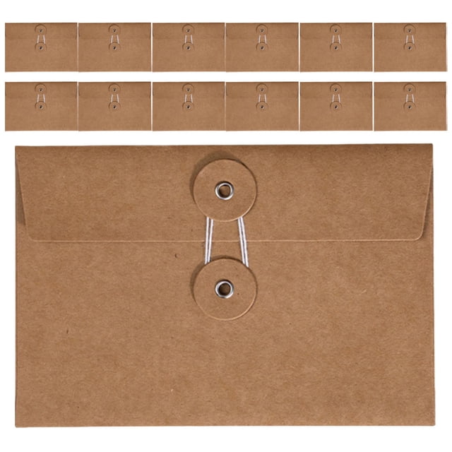 GOOHOCHY 20Pcs Reusable Kraft Paper Document Envelopes with String Closure Brown Office Storage