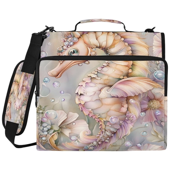 ALAZA Zipper Binder Seahorse Flowers Pattern 2 inch 3 Ring 500 Sheet Capacity Trapper Keeper File Folder Organizer Bag