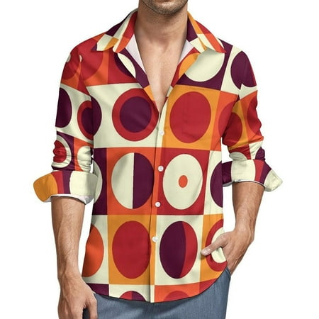 

KDJ Mens Retro 70s 3D Printed Long Sleeve Shirts Fashion Hawaii Beach Streetwear