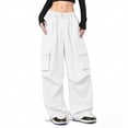 thumbnail image 3 of CPNG Girls' Summer Fashion Cargo Pants Elastic High Waist Wide Leg Baggy Multi-Pocket Cargo Sweatpants Casual Jogger(White,13-14 Years), 3 of 8
