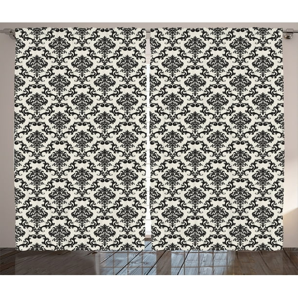 Damask Curtains 2 Panels Set Contemporary Western Damask Motif With Weave Effect Floral Leaves Graphic Design Living Room Bedroom Decor Beige Black By Ambesonne Walmart Com Walmart Com