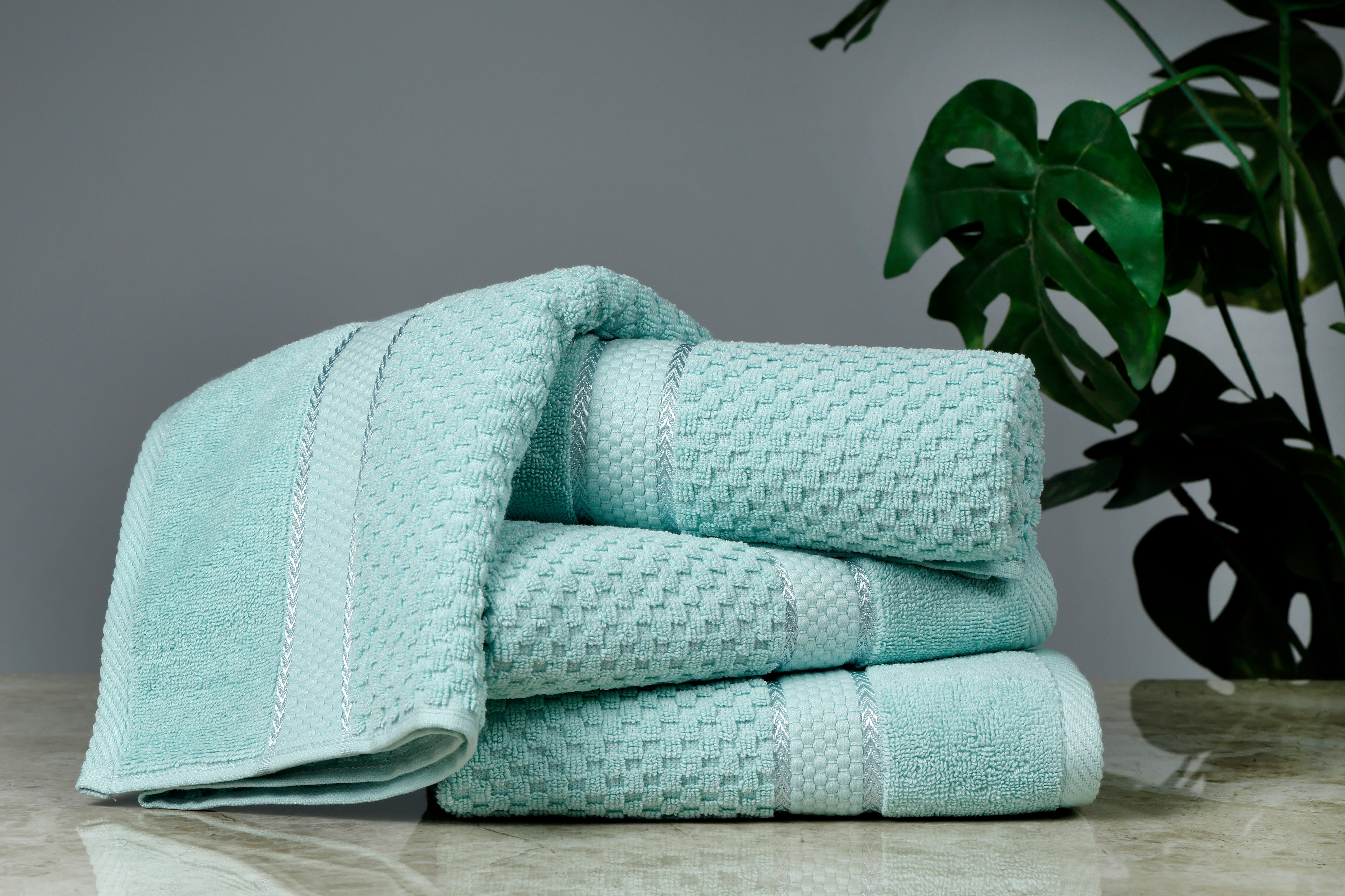 Ample Decor 100% Cotton Hand Towel Set of 4 Mint Green, Popcron Textured - 18 X 28 Inch