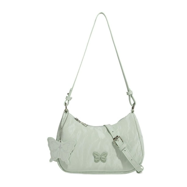Bolso para axila de mujer Yinane de piel sintética con decoración de mariposas Verde