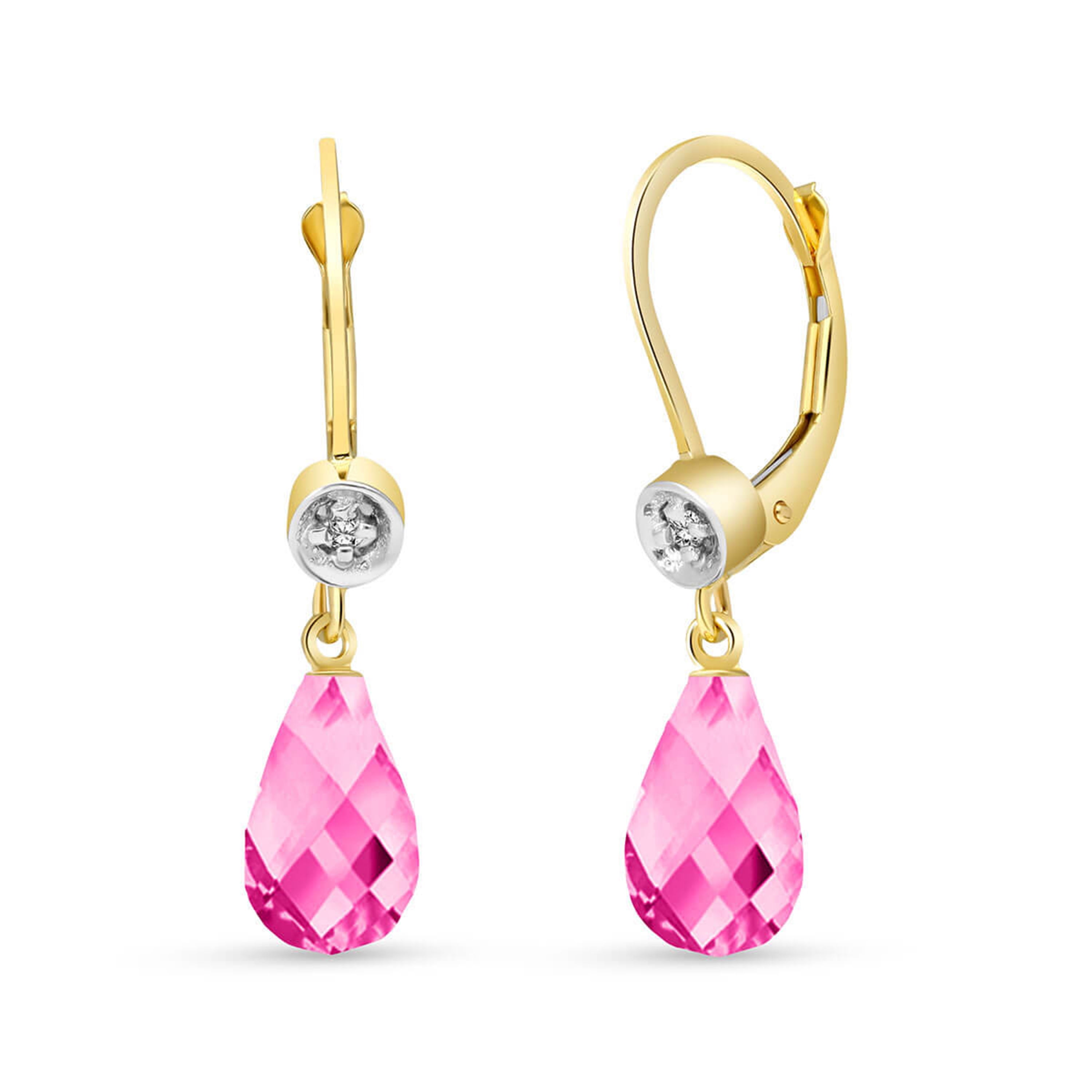 Galaxy Gold GG 14k Solid Gold Leverback Earrings with Diamonds and Pink Topaz Galaxy Gold GG 14k Solid Gold Leverback Earrings with Diamonds and Pink Topaz
