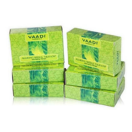 Vaadi Super Value Pack of 6 Alluring Neem-Tulsi Soap with Vitamin E & Tea Tree (Best Soap For Womens In India)