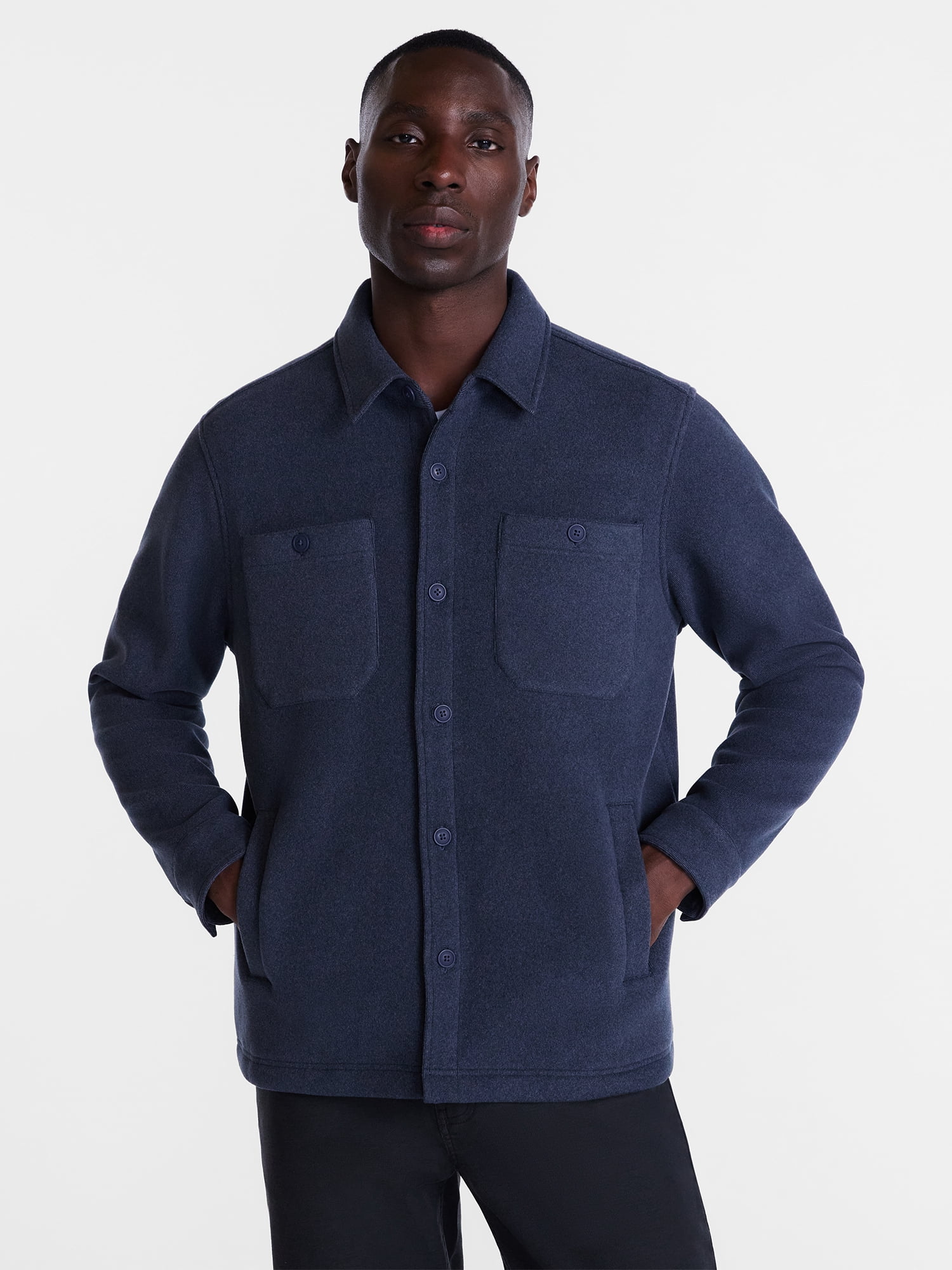 George Men's and Big Men's Fleece Knit Shirt Jacket with Long Sleeves, Sizes S-3XL
