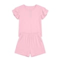 thumbnail image 3 of Grblisyd Girls Summer Outfits 2 Piece Outfits Ruffle Short Sleeve Button Down Shirts and Elastic Waist Shorts Set Kids Clothes with Pockets, 3 of 5