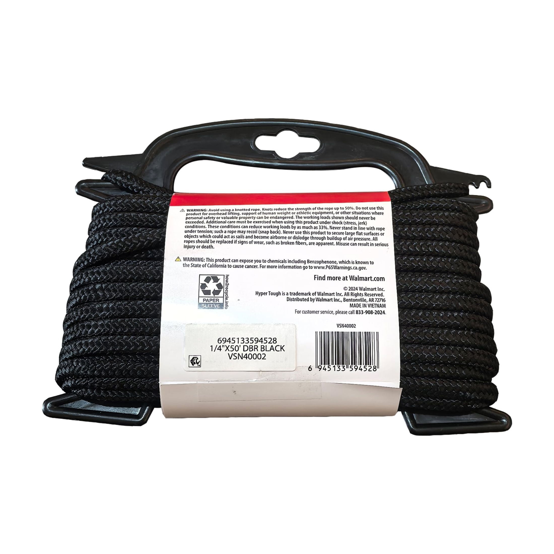 (4 pack) Hyper Tough Diameter1/4 inch , 50 feet Black Polypropylene Diamond-Braid Rope, 1 Each