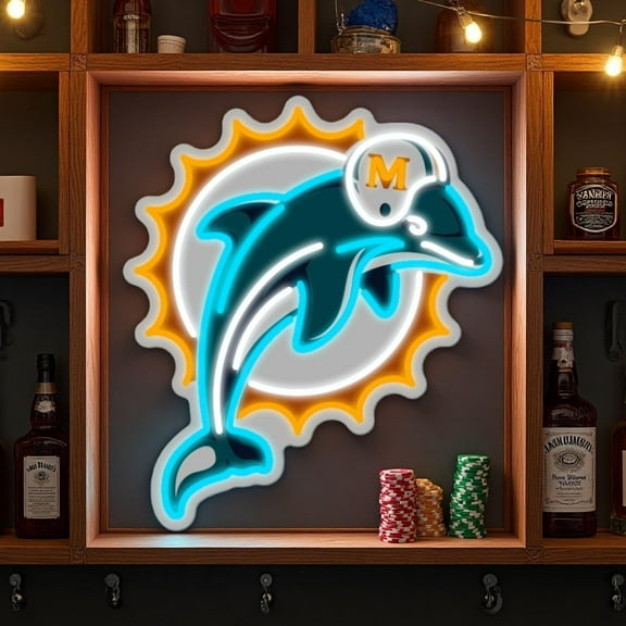 Queen Sense 16"x14" Miamis Sports League Dolphins LED Neon Sign for Wall Decor Dimmable USB Powered LED Light W116MDLVVD-5VLED