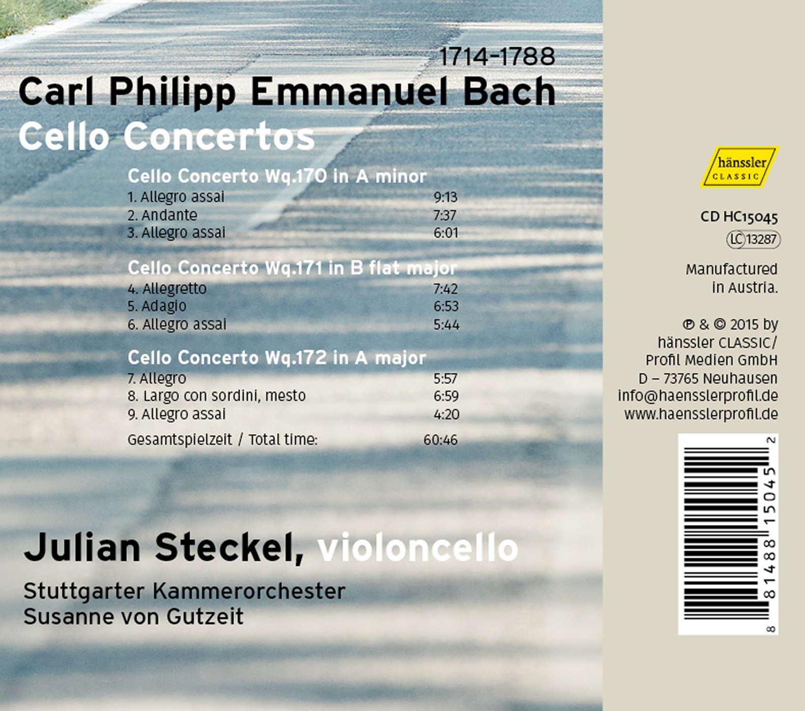 Bach,C.P.E. / Steckel,Julian / Gutzeit,Susanne - Cello Concertos - Music & Performance - CD