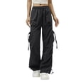 thumbnail image 7 of Mgmyaa Women's Soft Lightweight Nylon Straight-Leg Cargo Full Length Pants with Drawstring Mid Waist Adjustable Waist Active Fit Trousers for Sports Hiking Gym, 7 of 7
