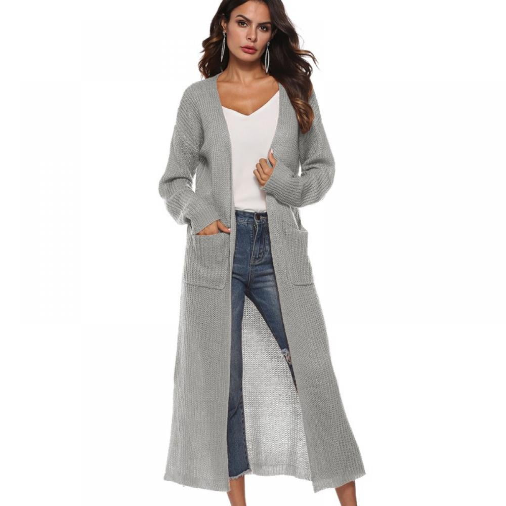 Womens Full Length Cardigan Sweater Casual Elegant Long Sleeve Split Open  Cardigan Knit Long Cardigans Sweaters Fall Winter Outwear with  Pockets,S-3XL - Walmart.com