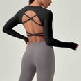 thumbnail image 4 of Uootdi Womens Workout Tops Long Sleeve V Neck Cropped Fit Thumb Holes Fitness Training Outdoor Activities Performance Tops Gift, 4 of 5