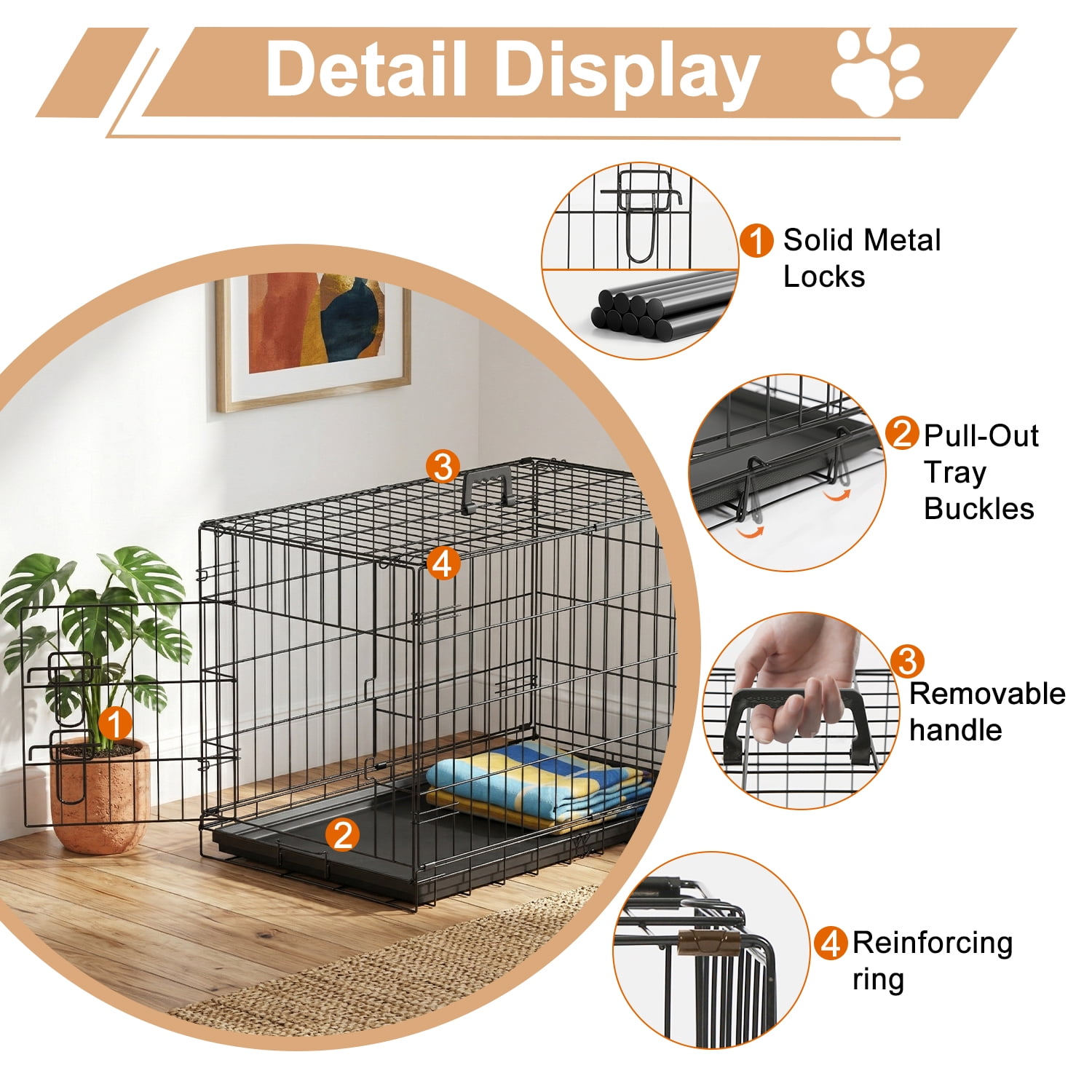 FDW 30 inch Dog Crate Pet Cage with Metal Folding Design Plastic Tray Indoor Outdoor Dog Kennel Cage for Small and Medium Dogs,Black