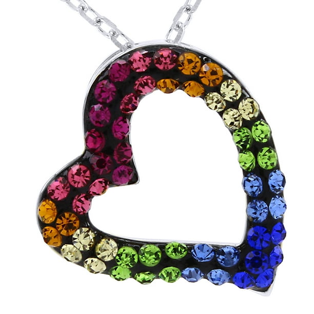 Jewel Zone Us Rainbow Crystal Heart Pendant Necklace In 14k White Gold Over Sterling Silver Walmart Com Walmart Com