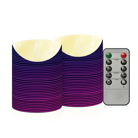Iauyy Flameless Candles Battery Operated LED Pillar Candles with Remote and Timer, Wave-like Purple Set of 2 (S)
