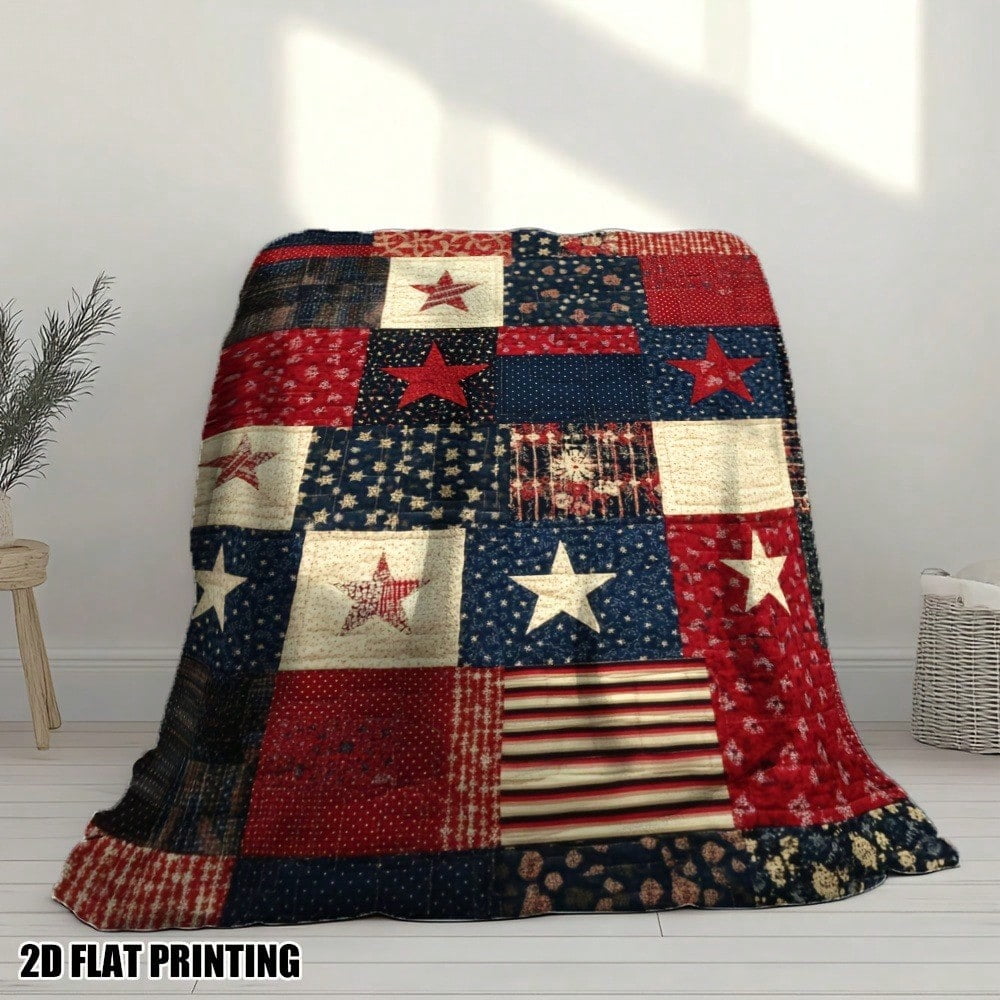 HELLOYOUNG American Flag Blanket 1pc Ultra-Soft Plush Quilt - Red White Blue Stars & Stripes Patriotic All-Season Throw for Bed Sofa Camping Picnic Indoor Outdoor Home Decor Cozy Durable Easy Care