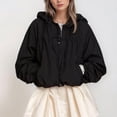 thumbnail image 2 of OIOLOYJM Womens Rain Jacket with Hood Gathered Casual Loose Fit Zip Up Coat Drawstring Hem Waterproof Long Sleeve Outerwear with Pockets Black M, 2 of 5