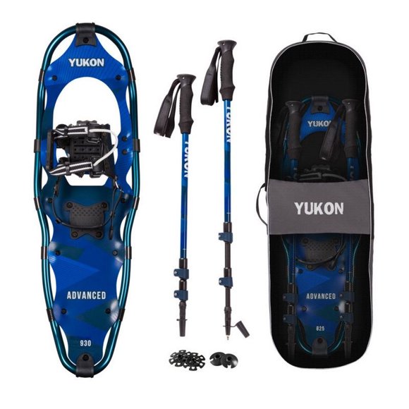 Airhead Raquettes à Neige 80-3010K YUKON ADVANCED SERIES; Longueur 25 Pouces x Largeur 8 Pouces; Capacité de Charge de 150 à 200 Livres; Bleu; Aluminium; avec Poteaux/sac de Voyage