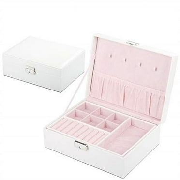 kendal 2 trays white leather jewelry box case storage organizer with lock ljt004wh