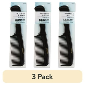 Conair Detangle & Style All-Purpose Hair Comb, Black (3-Pack)