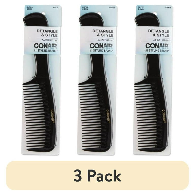 Conair Detangle & Style All-Purpose Hair Comb, Black (3-Pack) photo 1