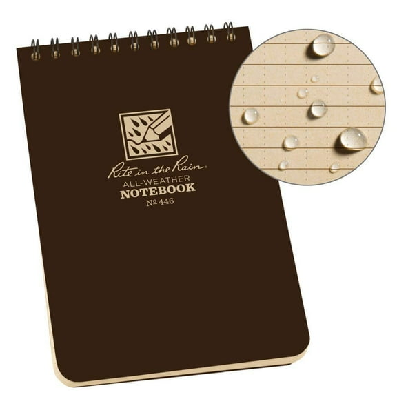 Rite in the Rain Weatherproof Notebook, 4" x 6" Universal Page Pattern Weatherproof Notepad, Brown Cover (No. 446)