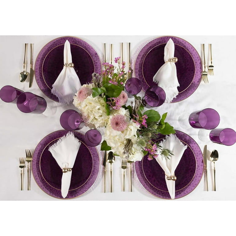 PLASTICPRO 64-piece Purple Hammered Plastic Plates Combo Set