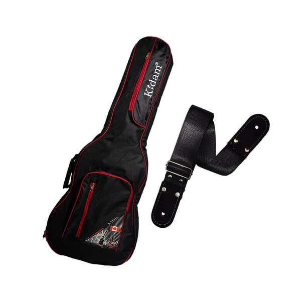 PAQUETE Estuche para guitarra eléctrica Funda para guitarra Gig bag, guitar case para trasporte y protección, color negro bordes rojos + Tahali strap correa Kidam LISO NEGRO