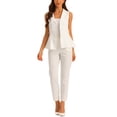 thumbnail image 2 of Chaleco Blazer de Oficina INSPIRE CHIC para Mujeres, Sin Mangas, con Cuello de Solapa, Botones, Cinturón y Dobladillo Peplum, Color Blanco, 2 of 6