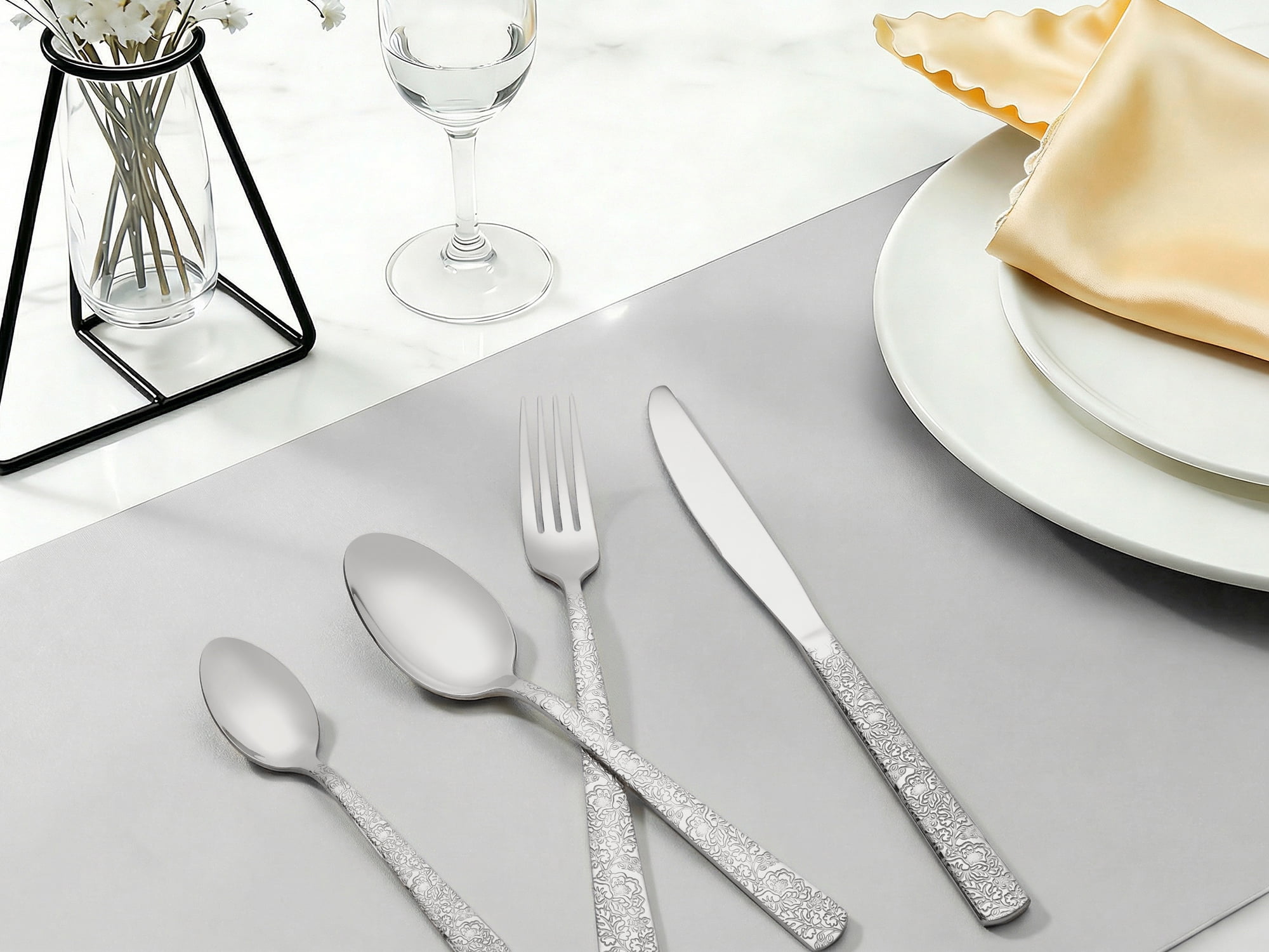 Unique Bargains Stainless Steel Floral Flatware Set for Multiple Uses Silver 4pcs
