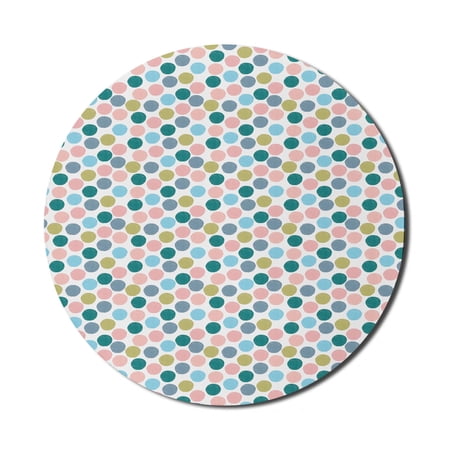 Abstract Mouse Pad for Computers  Pastel Big Polka Dots Grunge Style Creative Geometric Round Shaped Ovals Kids  Round Non-Slip Thick Rubber Modern Gaming Mousepad  8  Round  Multicolor  by Ambesonne