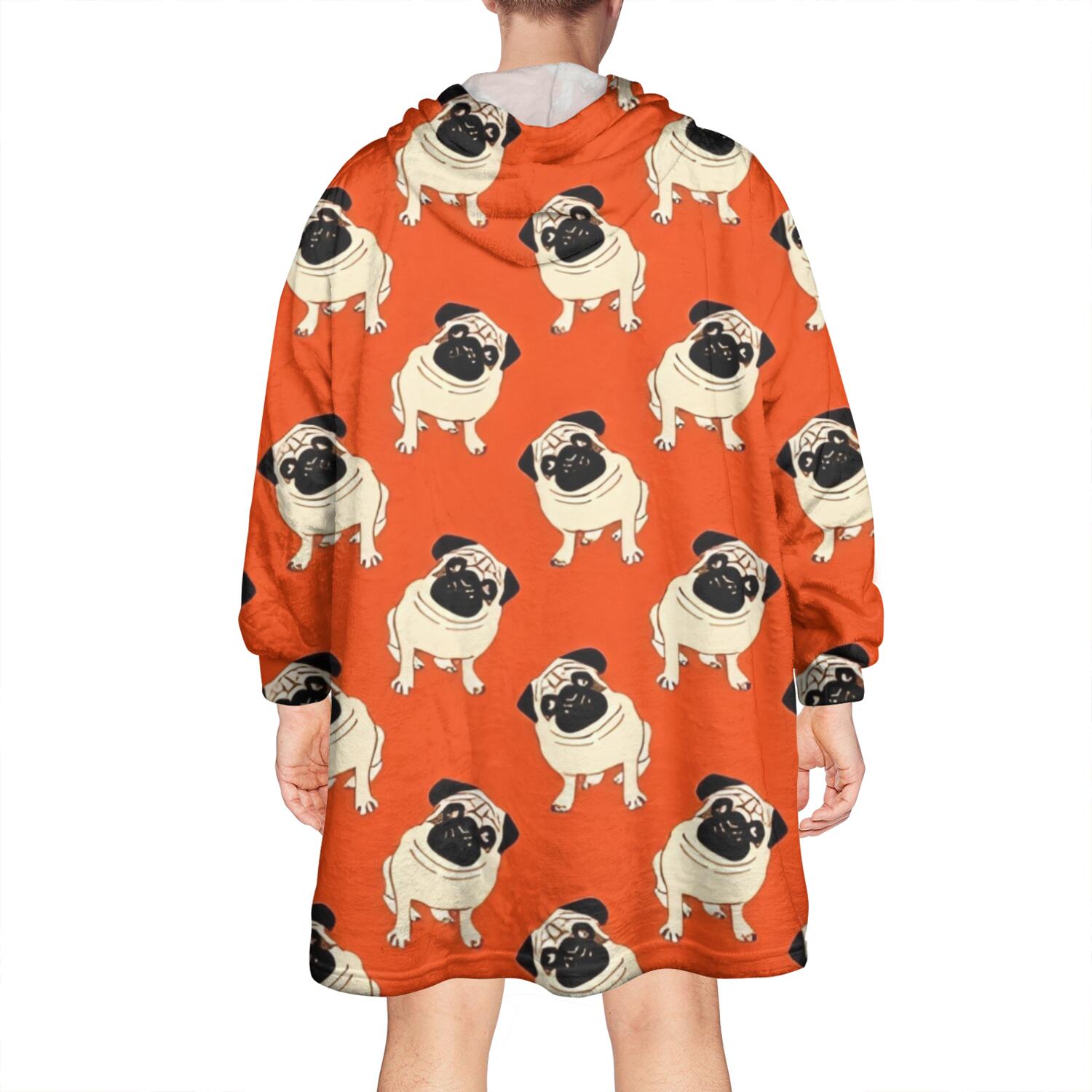 Pug Dog Wearable Oversized Blanket,Wearable Blanket Hoodie for Adults,Cozy Hooded Blankets with Super Pockets,Super Warm Fuzzy Pullover for Women & Men