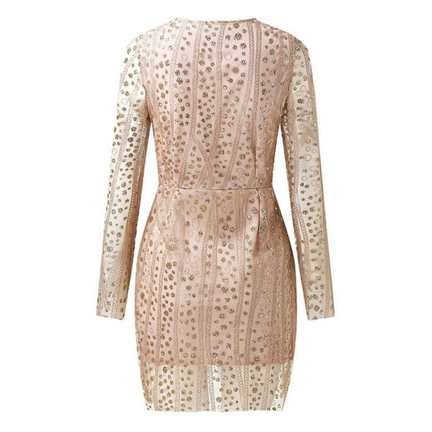 slim fit dress slacks Karma Long Sleeve Scoop Back Dress Embellished Gold– Selfie Leslie main image 1