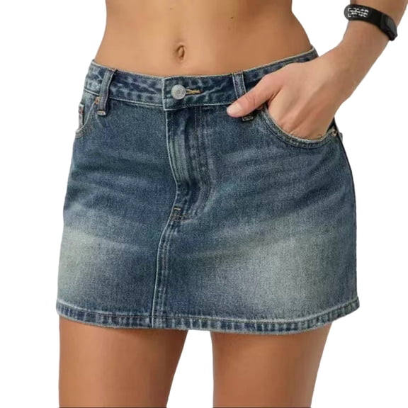 HVOBTTY Summer Women's A line Mini Skirt Classic Denim Low Waist Basic Slim for Casual Daily Wear