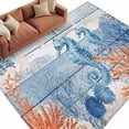 thumbnail image 2 of Sea Corals Seahorse Washable Living Room Rugs 6'x9', Summer Beach Sea Stars Blue Wood Grain Low Pile Throw Large Area Rug Non-Slip Sturdy Edge Binding Carpet for Dining Room Kitchen Office, 2 of 9