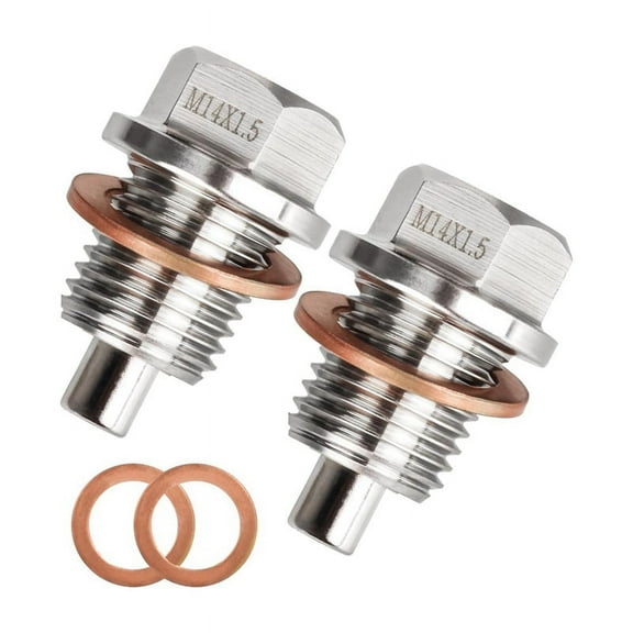 Magnetic Oil Drain Plug M14 X 1.5MM 2 PCS, Stainless Steel Engine Oil Drain Plugs with 2 Pcs Copper Gasket Anti Leakage