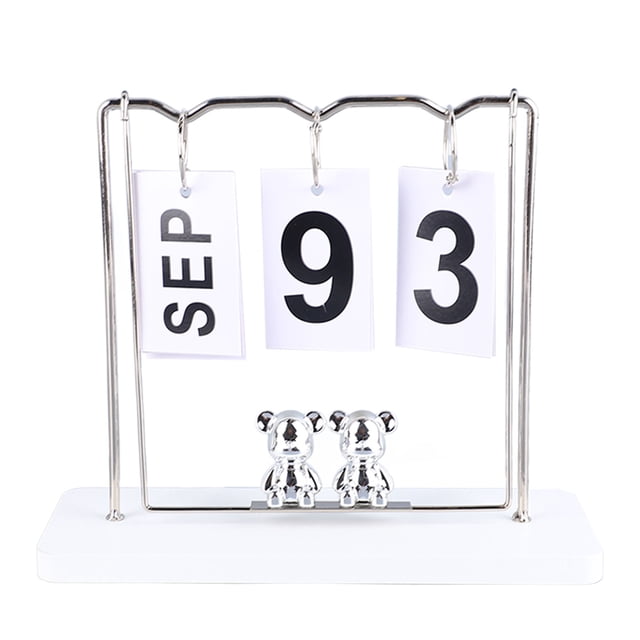 Desktop Perpetual Calendar, Flip Calendar Decorative Wooden And Metal Interesting With 2 Little Bear For Bedroom For Dormitory