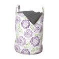 thumbnail image 1 of Floral Laundry Bag, Top View of Garden Elements with Leaves, Hamper Basket with Handles Drawstring Closure for Laundromats, 13" x 19", Pale Mauve White, by Ambesonne, 1 of 4