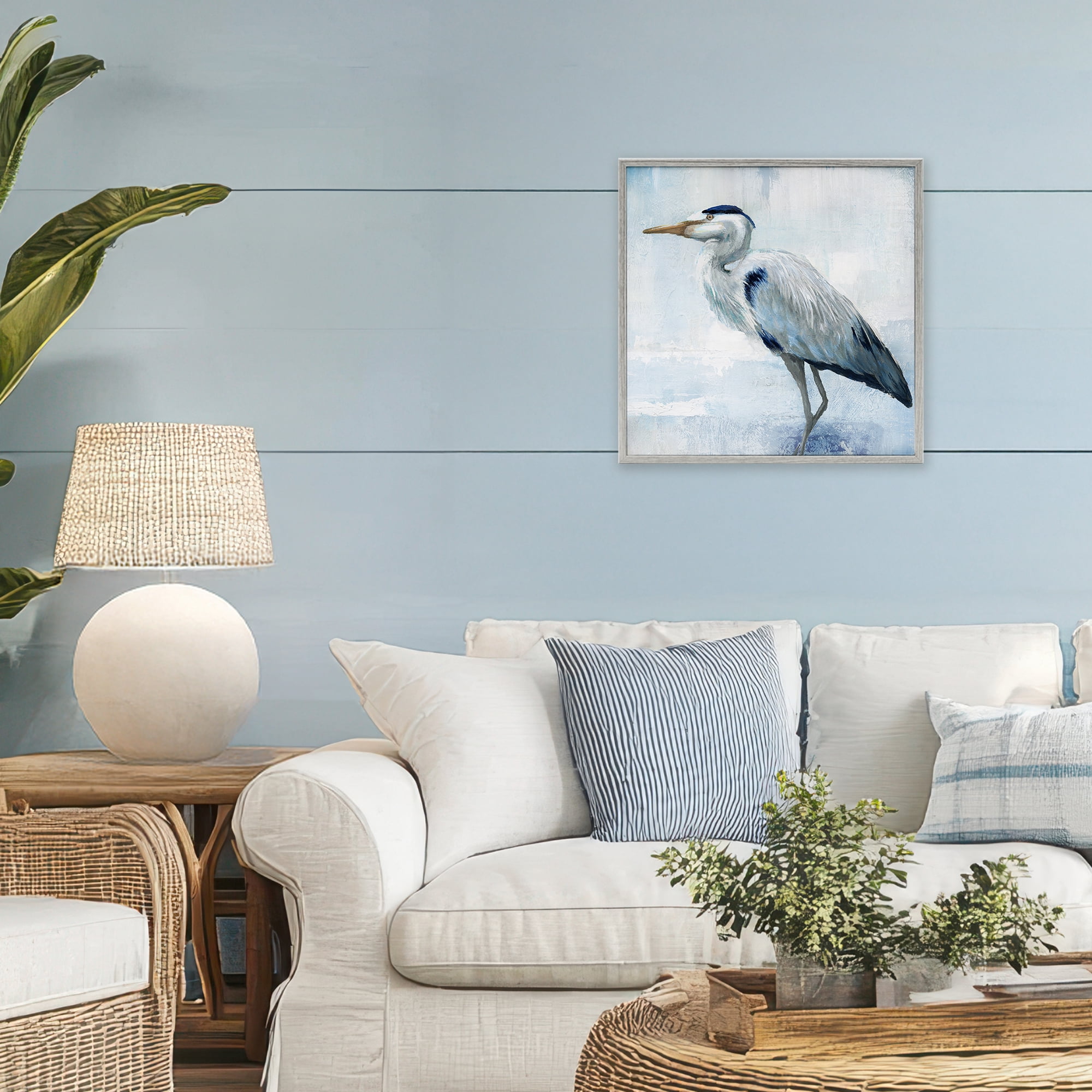 Stupell Industries Faded Blue Heron Gray Framed Giclee Art, design by Nan