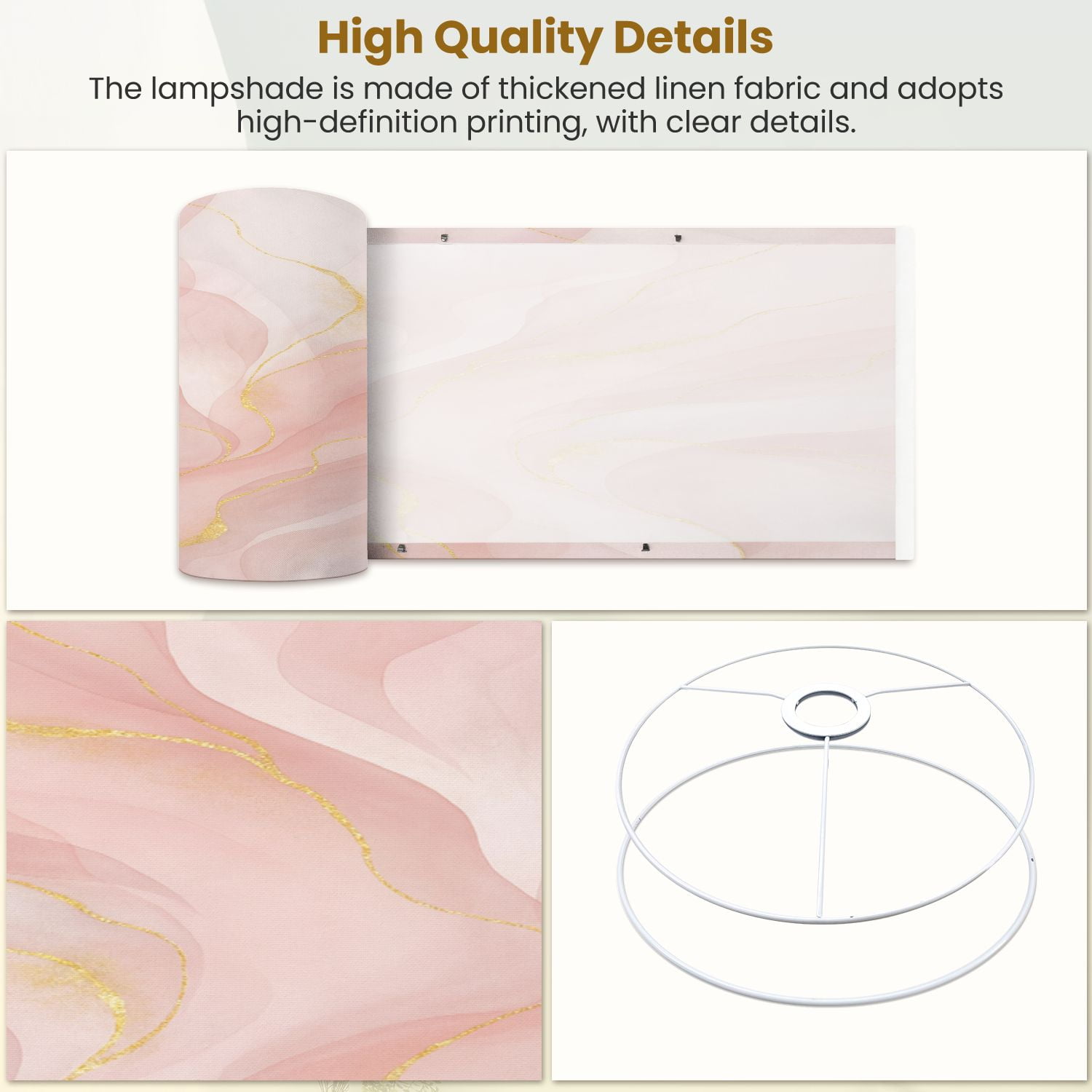 Lampshades 2 Pack Pink soft pastel gold line sparkle marble texture 13"x13"x10" Light Shade for Table Lamps Floor Lamps Drum Lamp Shades Lampshade Replacement Easy Assembly