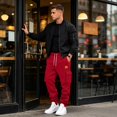 thumbnail image 5 of Resicozy Mens Fleece Cargo Sweatpants Casual Cotton Tapered Drawstring Athletic Workout Joggers Sweat Pants with Pockets Red S, 5 of 7