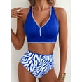 thumbnail image 5 of SHEWIN High Waisted Swimsuits for Women Textured Whip Stitch 2 Piece Bikini Sets V Neck Cross Back Sporty Summer Beach Bathing Suit, 5 of 11