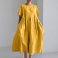 thumbnail image 1 of Liquidation d'Été 2025! Robe Grande Taille pour Femmes, Liquidation de Robe d'Été pour Femmes, Mode Femmes Été Décontractée Col Rond Manches Courtes Robe Unie, 1 of 4