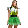 thumbnail image 4 of YiZYiF Womens Shiny Alien Costume for Halloween Space Cadet Astronaut Fly Sleeve Skater Dress Green XXL, 4 of 6