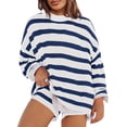 thumbnail image 2 of Womens Plus Size 2 Piece Striped Knit Set Long Sleeve Tops and Shorts Oversized Lounge Outfits, 2 of 6